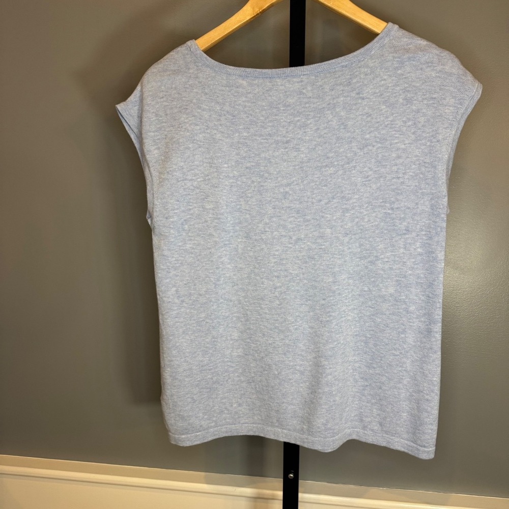 Talbots Petites Fish Embroidered Cotton Knit Top SP Blue Nautical Coastal - Picture 7 of 7